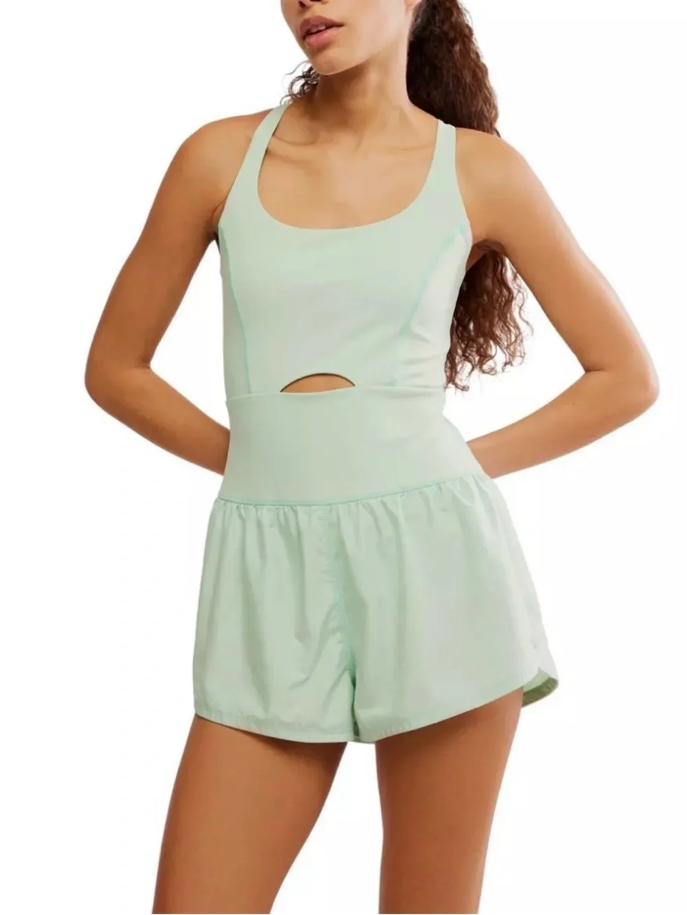Free People Movement Righteous Run Romper L NWT Aqua Glass Athletic Pastel